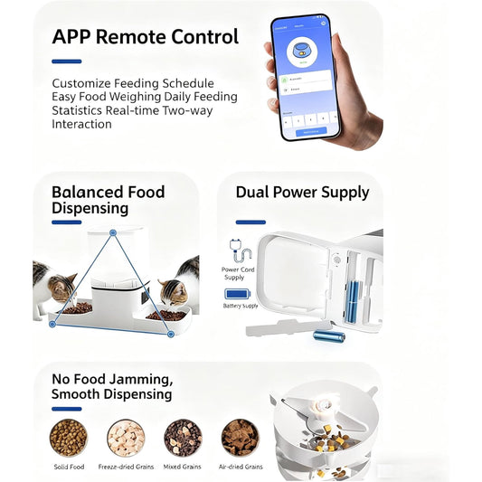 5G WiFi Automatic Feeder, Large Capacity 6L Timed Dry Food Dispenser for Cats and Dogs, APP Control & Anti-Clog Design for Multiple Pets