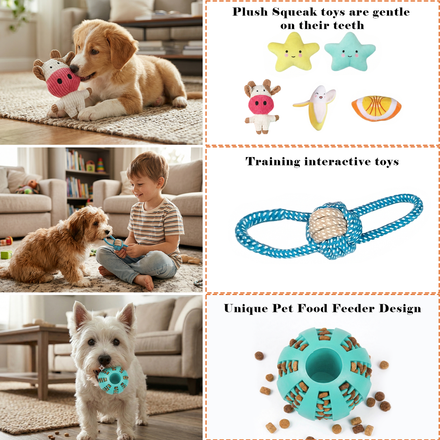 19Packs Dog Chew Toys for Teething, OEIKPFN Plush and Squeaky Toys with Rope Toy, Treat Balls for Small Medium Dogs