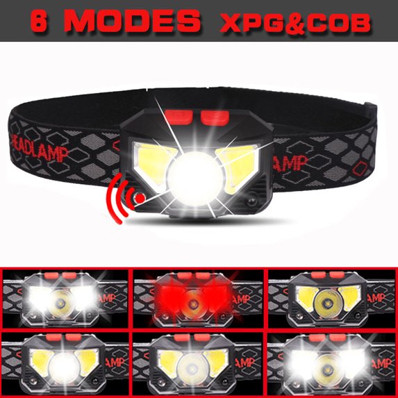 Headlamp Flashlight, Lumen Ultra-Light Bright LED Rechargeable Headlight with White Red Light, 2-Pack Waterproof Motion Sensor Head Lamp,8 Modes for Outdoor Camping Running Hiking Fishing