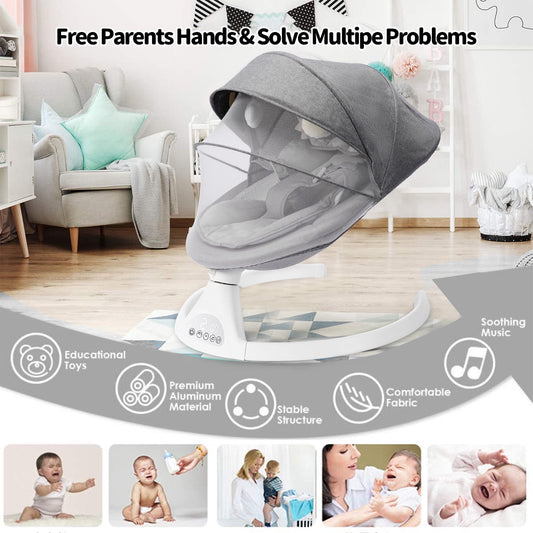 Baby Swing for Infants, Bluetooth Swing Electirc Baby Rocker Bouncer, Intelligent Auto Swing with 5 Speed, Gray