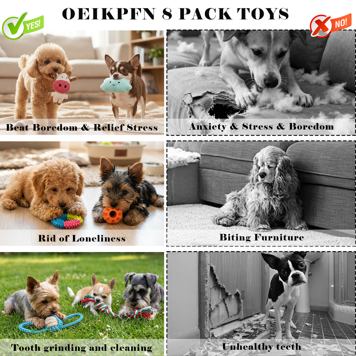 8Pcs Puppy Dog Chew Toys for Teething, Plush and Squeaky Toys with Rope, Treat Balls for Small Medium Dogs