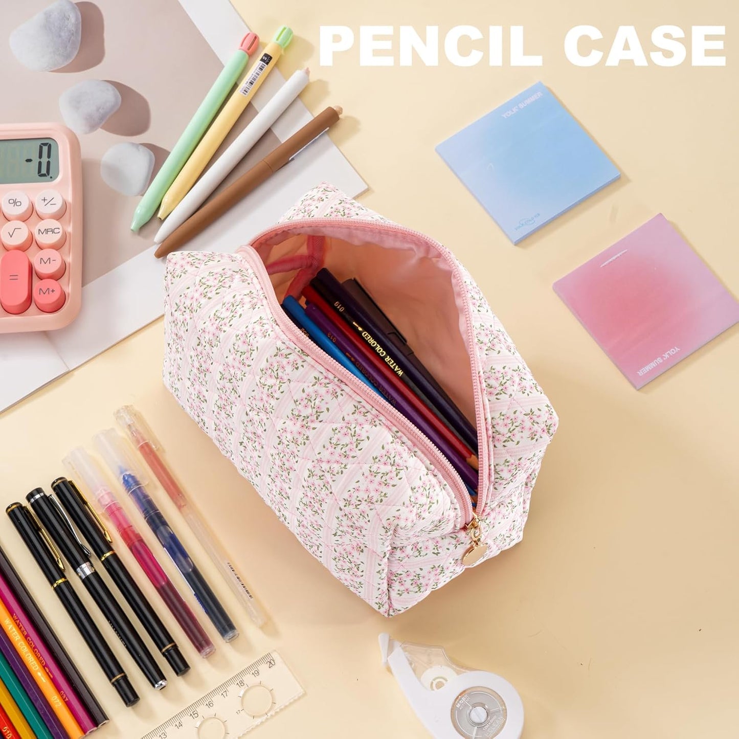 Makeup Bag Travel Cosmetic Bag for Women Girls, Zipper Make Up Pouch, Floral Flowers Toiletry Organizer Makeup, Portable Storage Cosmetic Travel Cloth Bag (Pink)