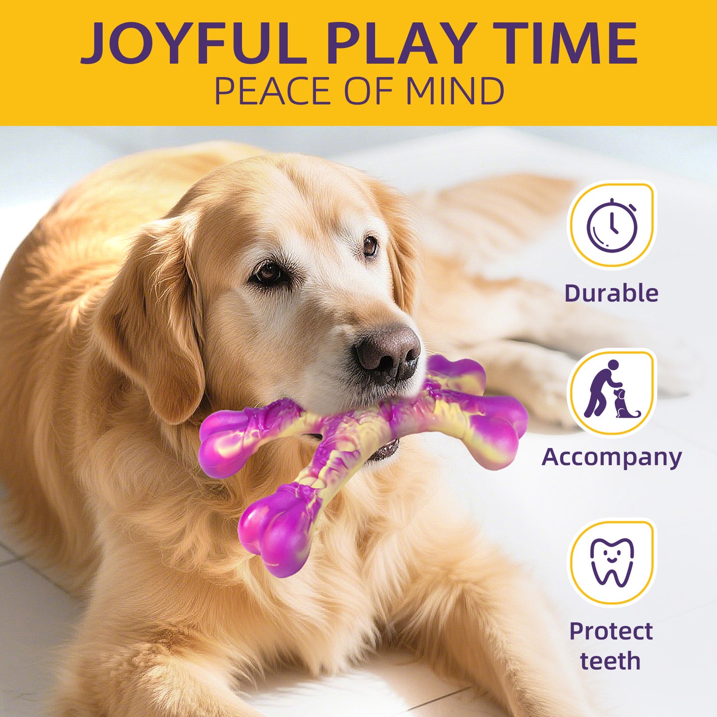 Dog Toys for Aggressive Chewers - 3 Pack Bacon Flavored Indestructible Dog Toy, Big Tough Chew Bone for Medium Large Breed 25-80lbs to Keep Them Busy, Happy Dog Gift (Purple)