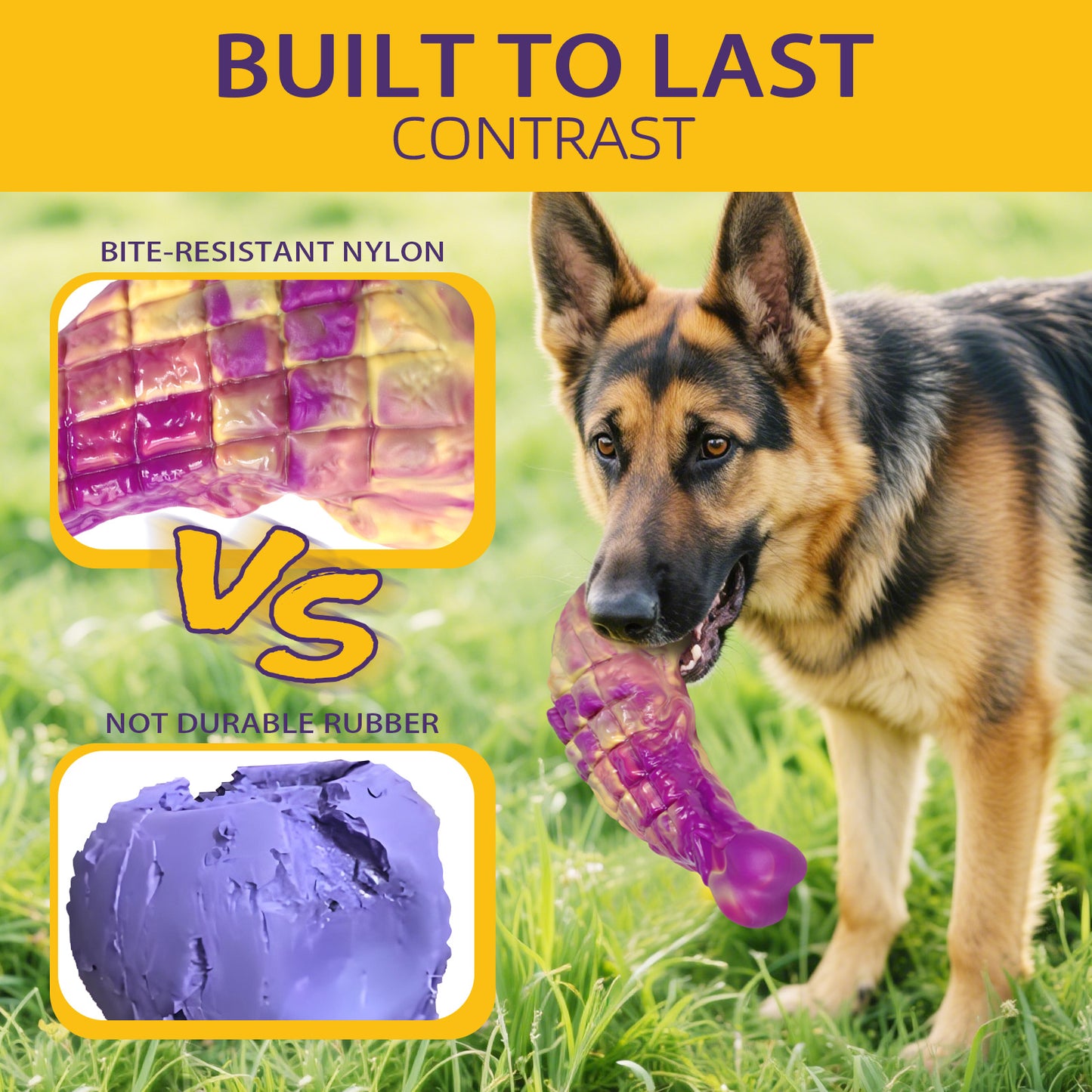 Dog Toys for Aggressive Chewers - 3 Pack Bacon Flavored Indestructible Dog Toy, Big Tough Chew Bone for Medium Large Breed 25-80lbs to Keep Them Busy, Happy Dog Gift (Purple)