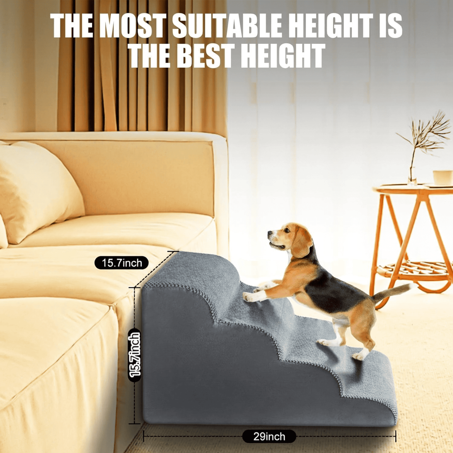 Dog Stairs for High Beds, 15.7" OEIKPFN 4-Step Dog Steps for Couch, Stable Indoor Pet Stairs for Small Dogs and Cats, Non-Slip, Gray