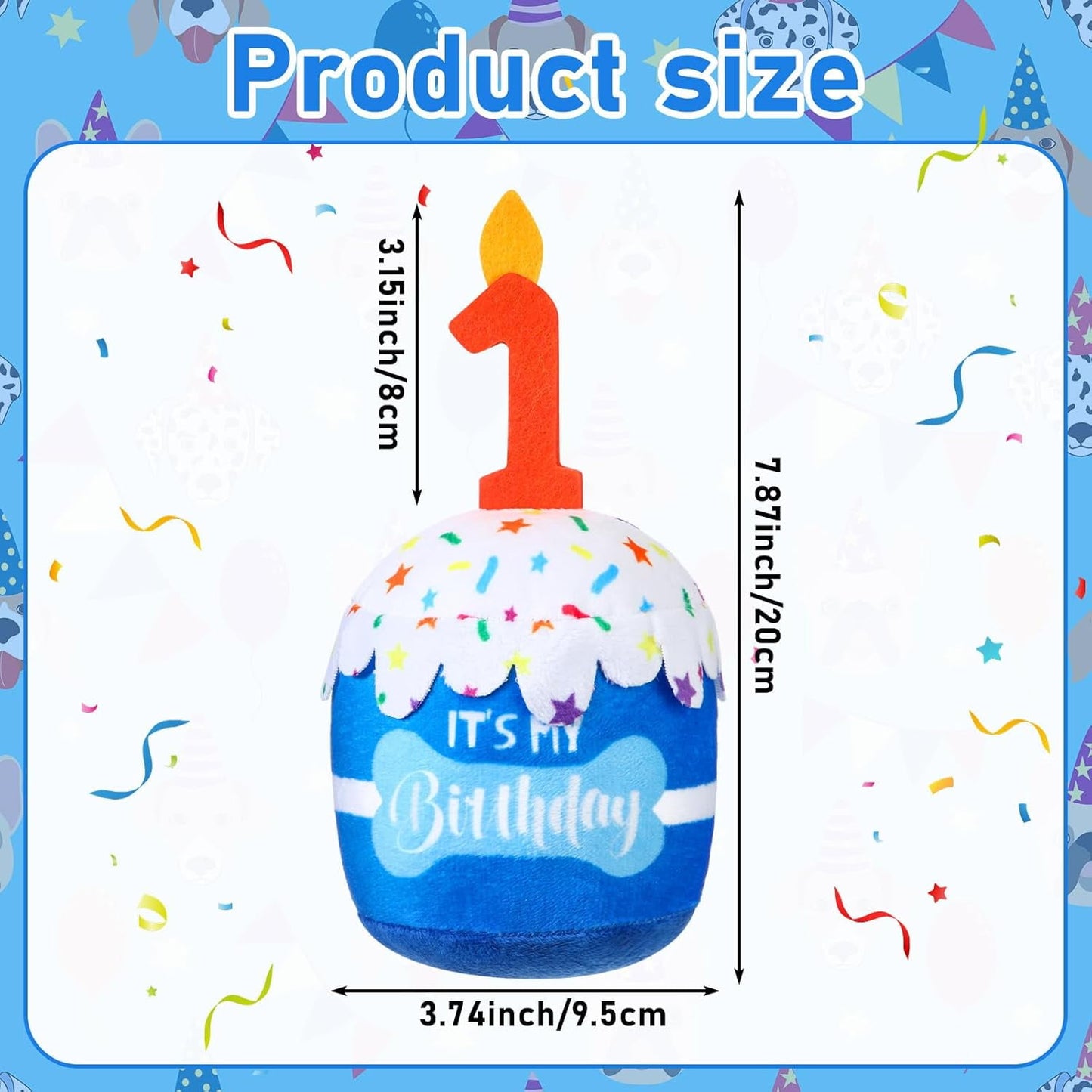 Dog Birthday Cake Toy Accessories for Girl Boy Gifts, Squeaky Plush Toy for Dog Birthday Party Decor Favor for Large, Medium and Small Dogs (1st,Blue)