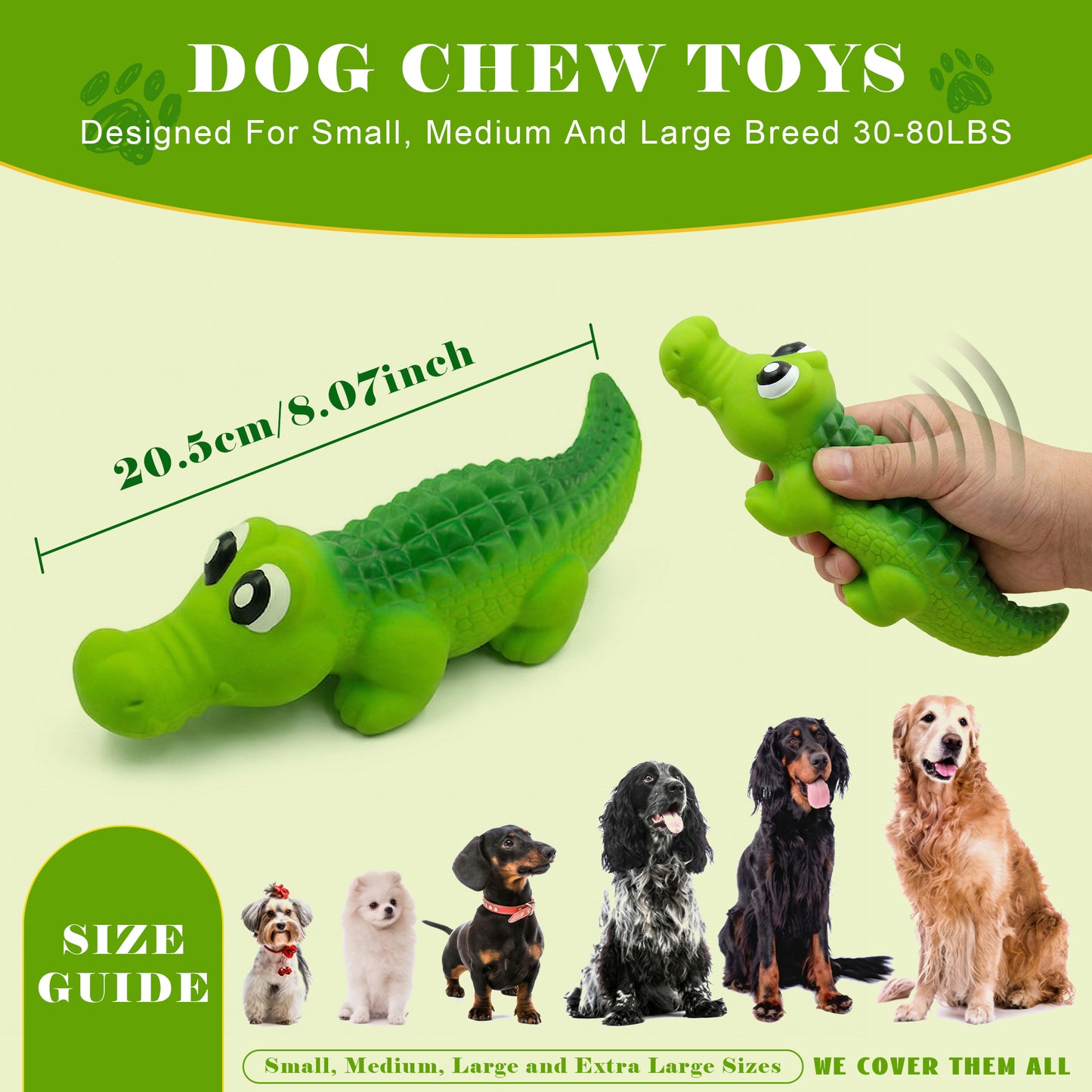 Squeaky Dog Toys for Medium Dogs, Soft Latex Squeaky Dog Ball, Cute Funny Squeak Crocodile Pet Toys