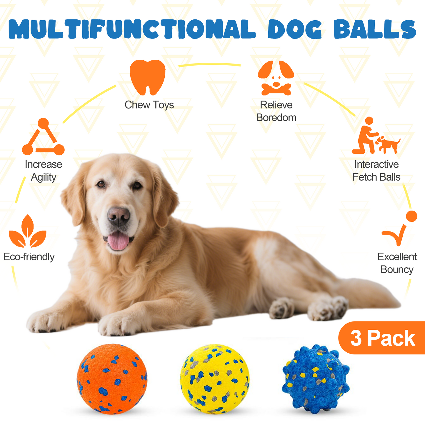 OEIKPFN Dog Balls Interactive Tennis Balls for Dogs, Dog Toys for Aggressive Chewers, 3" Fetch Ball Water Toy for Small/Medium Breed for Teething, 3 Pack