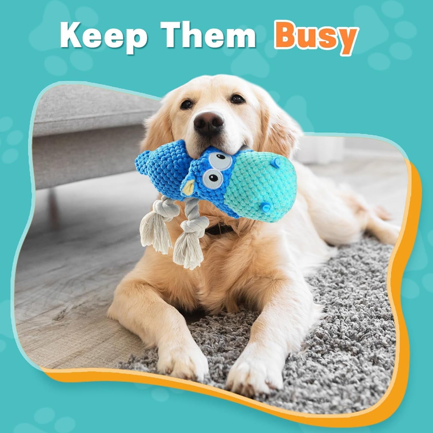 Dog Toys for Aggressive Chewers - OEIKPFN Dog Toys to Keep Them Busy Squeaky Dog Toys for Large Dogs (Blue, Medium)
