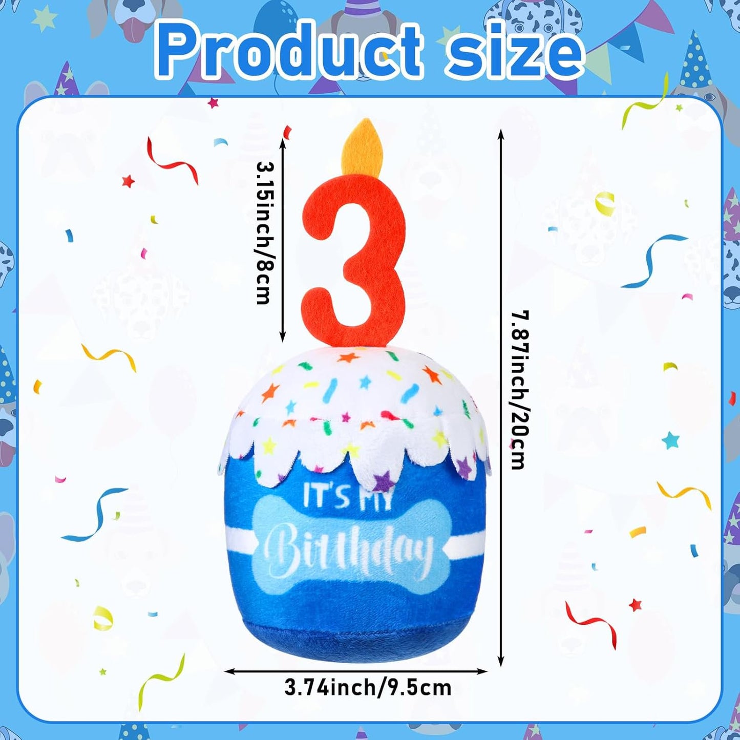 Dog Birthday Cake Toy Accessories for Girl Boy Gifts, Squeaky Plush Toy for Dog Birthday Party Decor Favor for Large, Medium and Small Dogs(3rd,Blue)