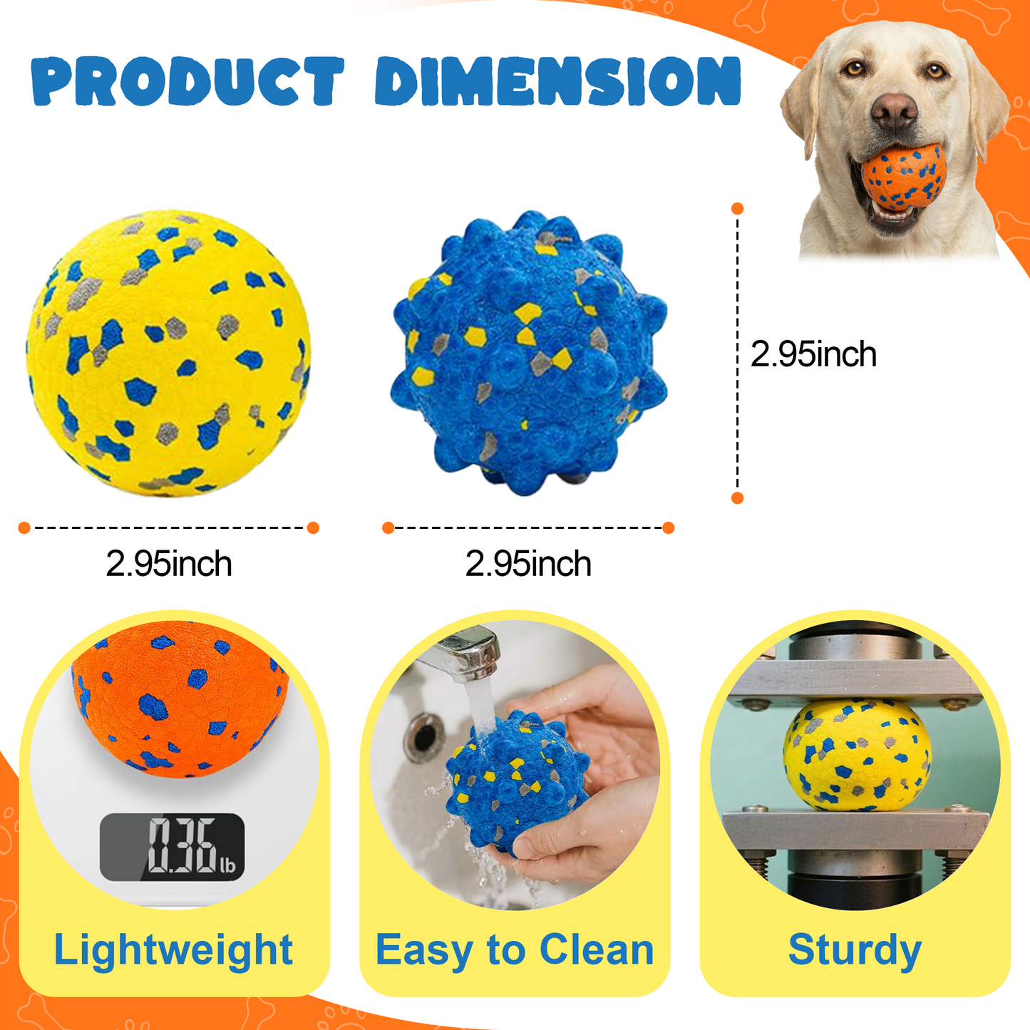 OEIKPFN Dog Balls Interactive Tennis Balls for Dogs, Dog Toys for Aggressive Chewers, 3" Fetch Ball Water Toy for Small/Medium Breed for Teething, 3 Pack