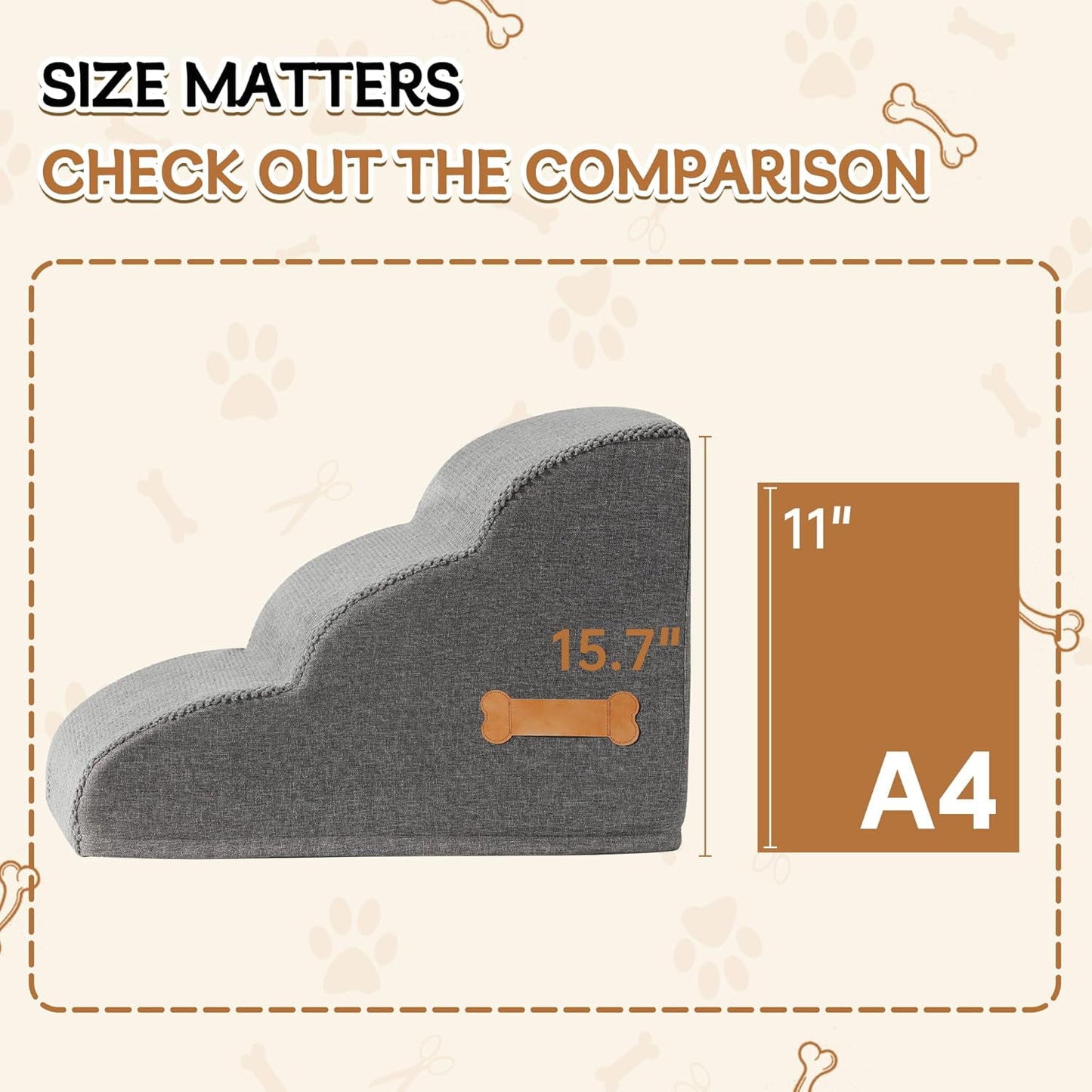 OEIKPFN 3 Tiers Dog Ramp and Stairs for Beds Or Couches - Non-Slip Sturdy Pet Steps - for Small Dogs to get on High Bed