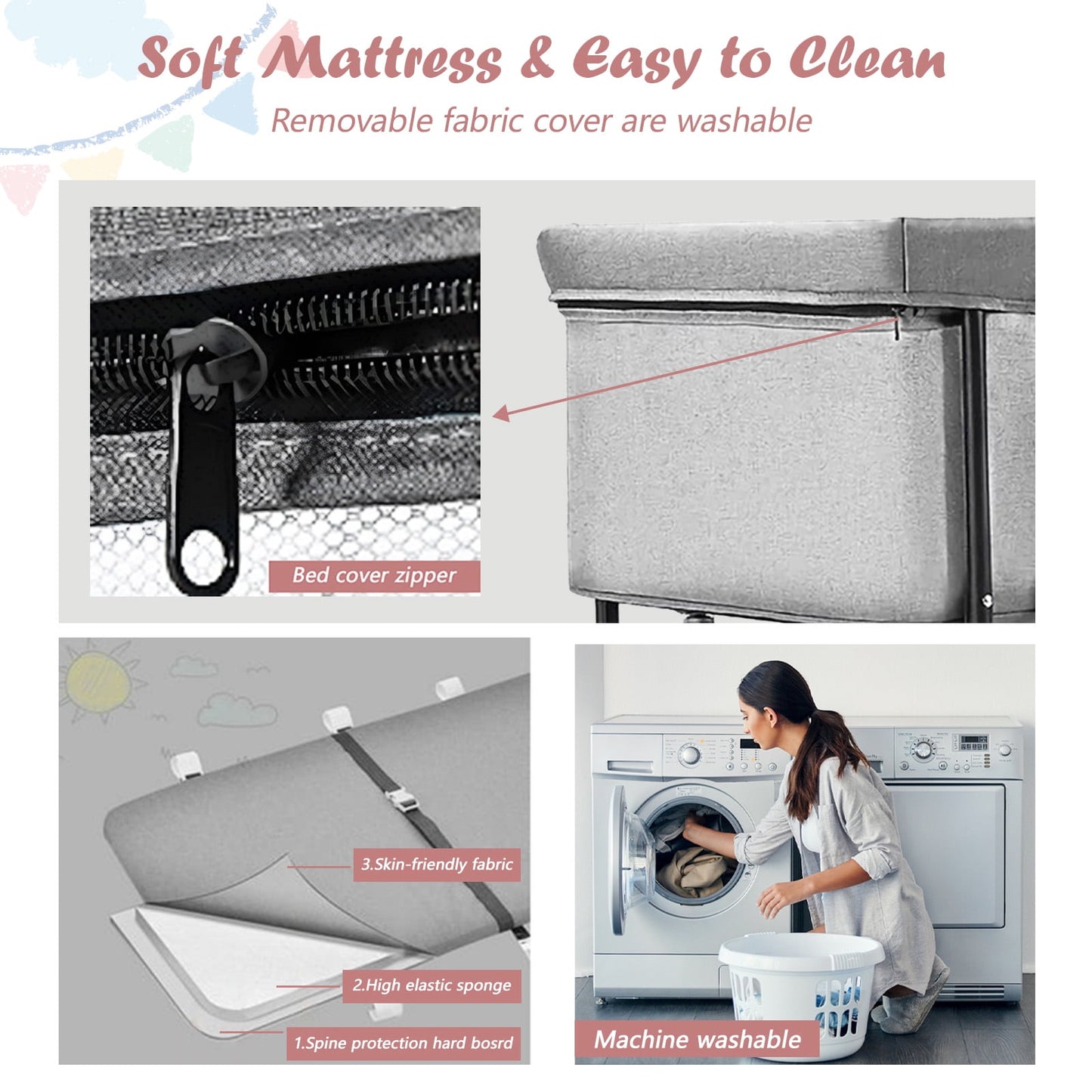 Bedside Bassinet, 4 in 1 Portable Rocking Bassinet for Baby Newborn with Mattress & Diaper Pad, Grey
