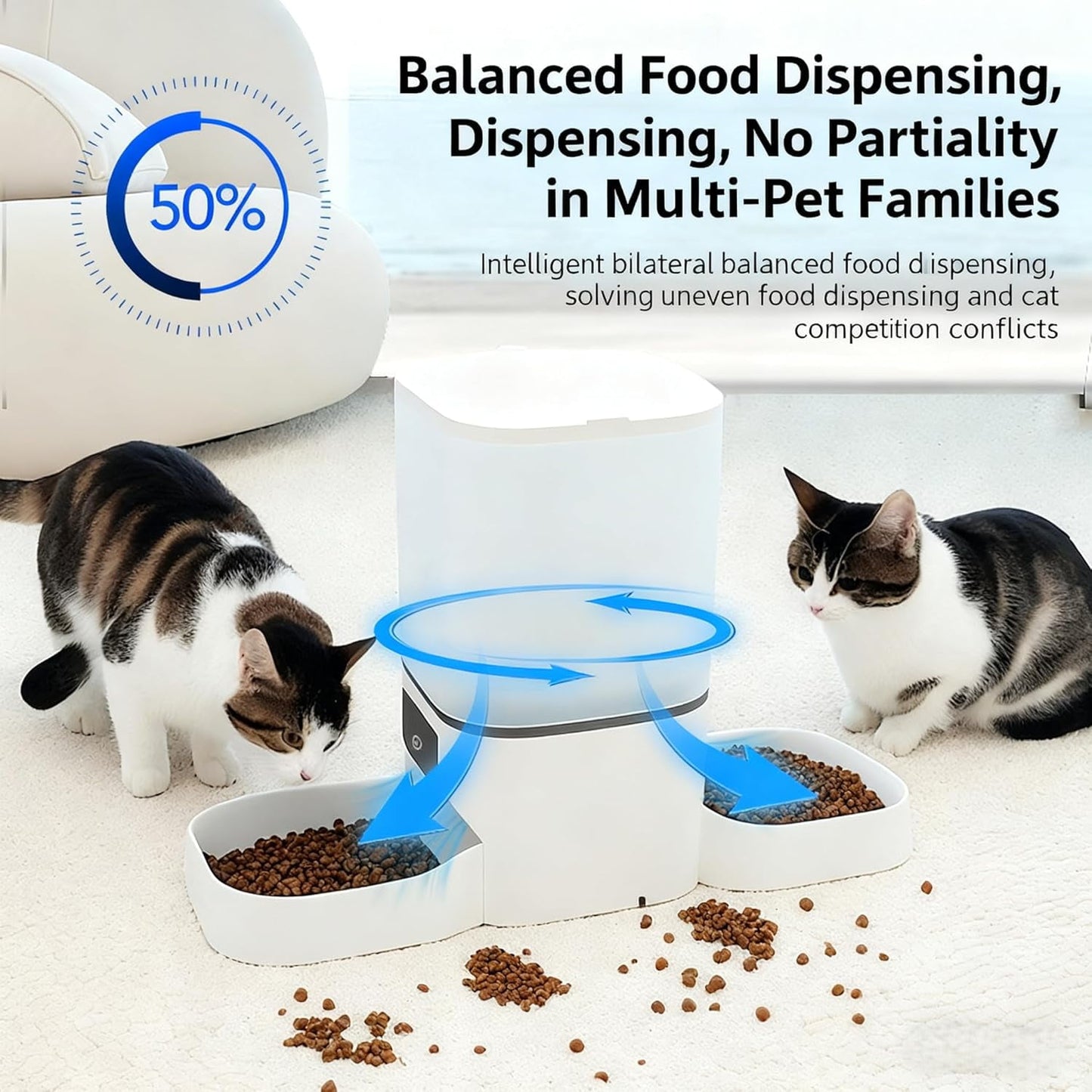 5G WiFi Automatic Feeder, Large Capacity 6L Timed Dry Food Dispenser for Cats and Dogs, APP Control & Anti-Clog Design for Multiple Pets