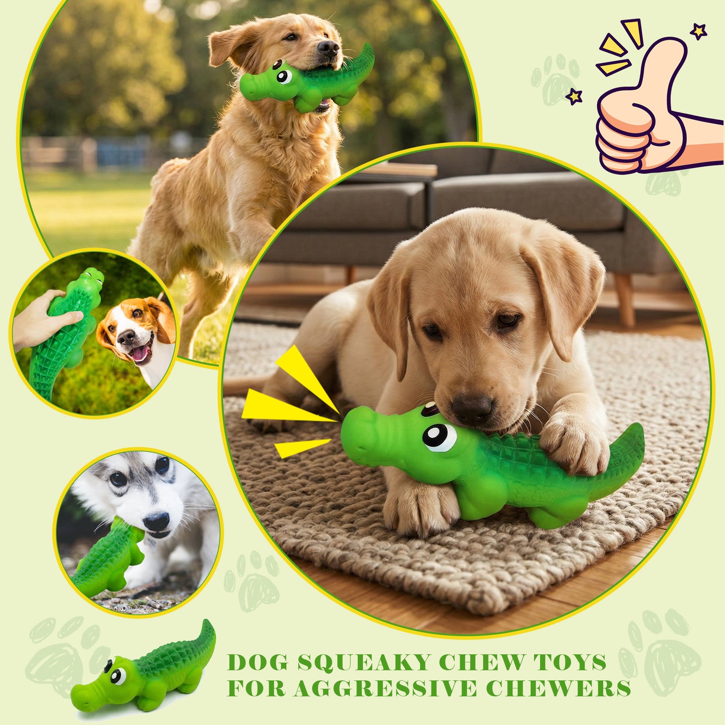 Squeaky Dog Toys for Medium Dogs, Soft Latex Squeaky Dog Ball, Cute Funny Squeak Crocodile Pet Toys