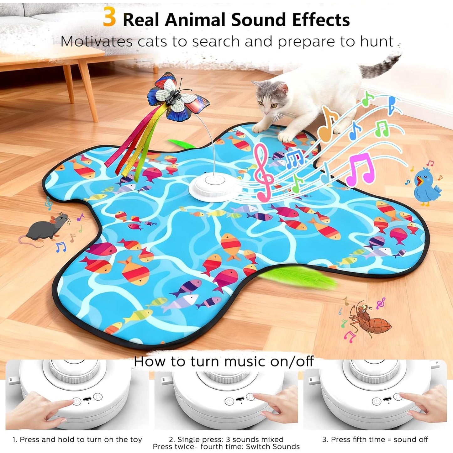 Interactive Cat Toys for Indoor Cats,[Newly Upgraded] Rechargeable Touch Activated Hide and Seek Kitten Toys for Bored Indoor Adult Cats with Fluttering