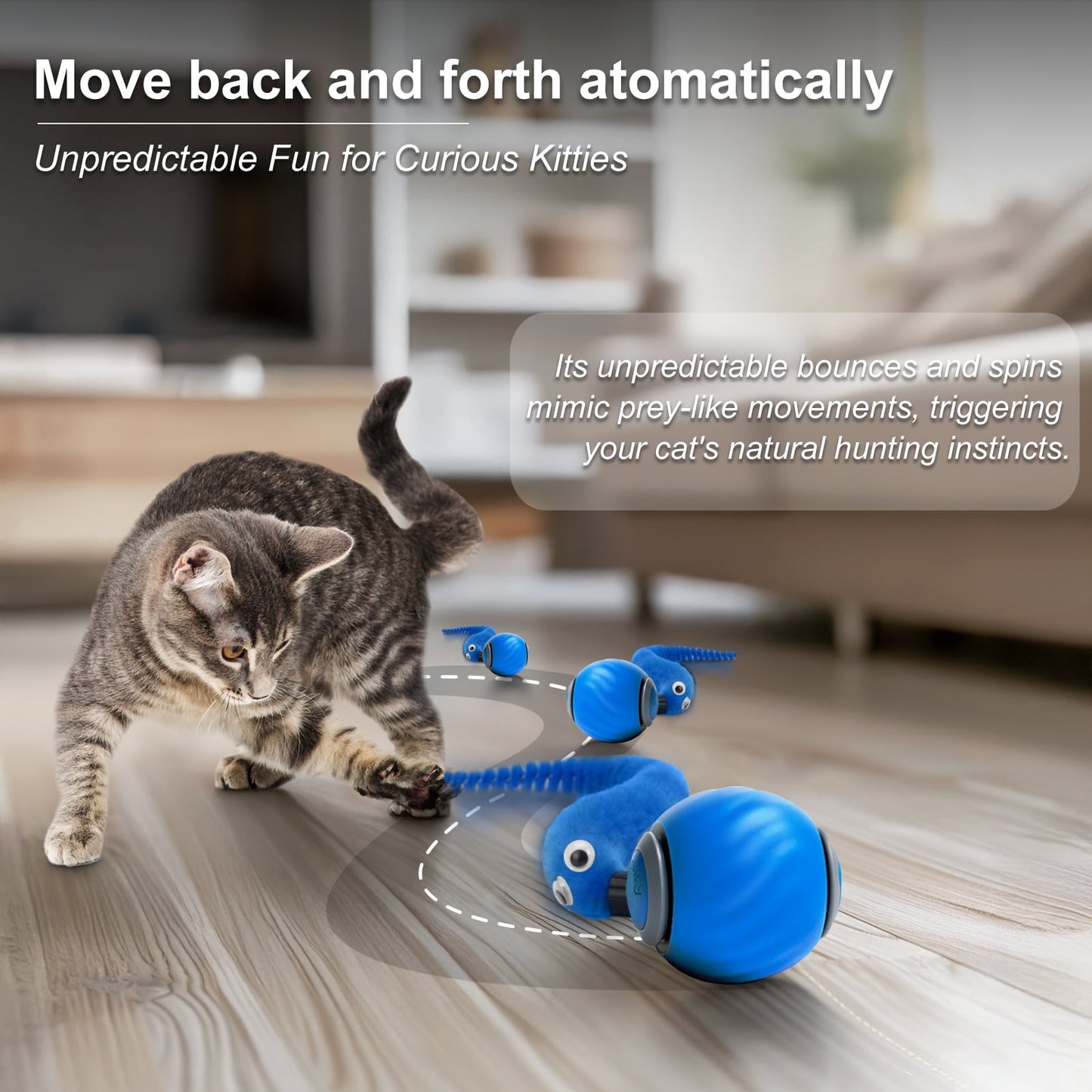OEIKPFN Cat Toys for Indoor Cat Toy Smart Interactive Cat Toy Ball Rechargeable Two Speed Adjustment for Bored Indoor, Blue