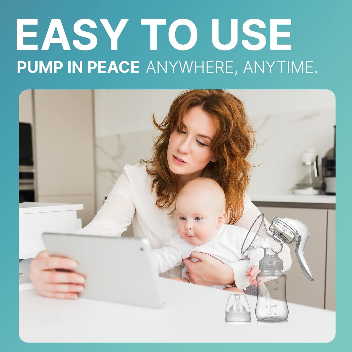 Yadala Manual Breast Pump, Portable Manual Postpartum Breastfeeding for Baby Feeding, White