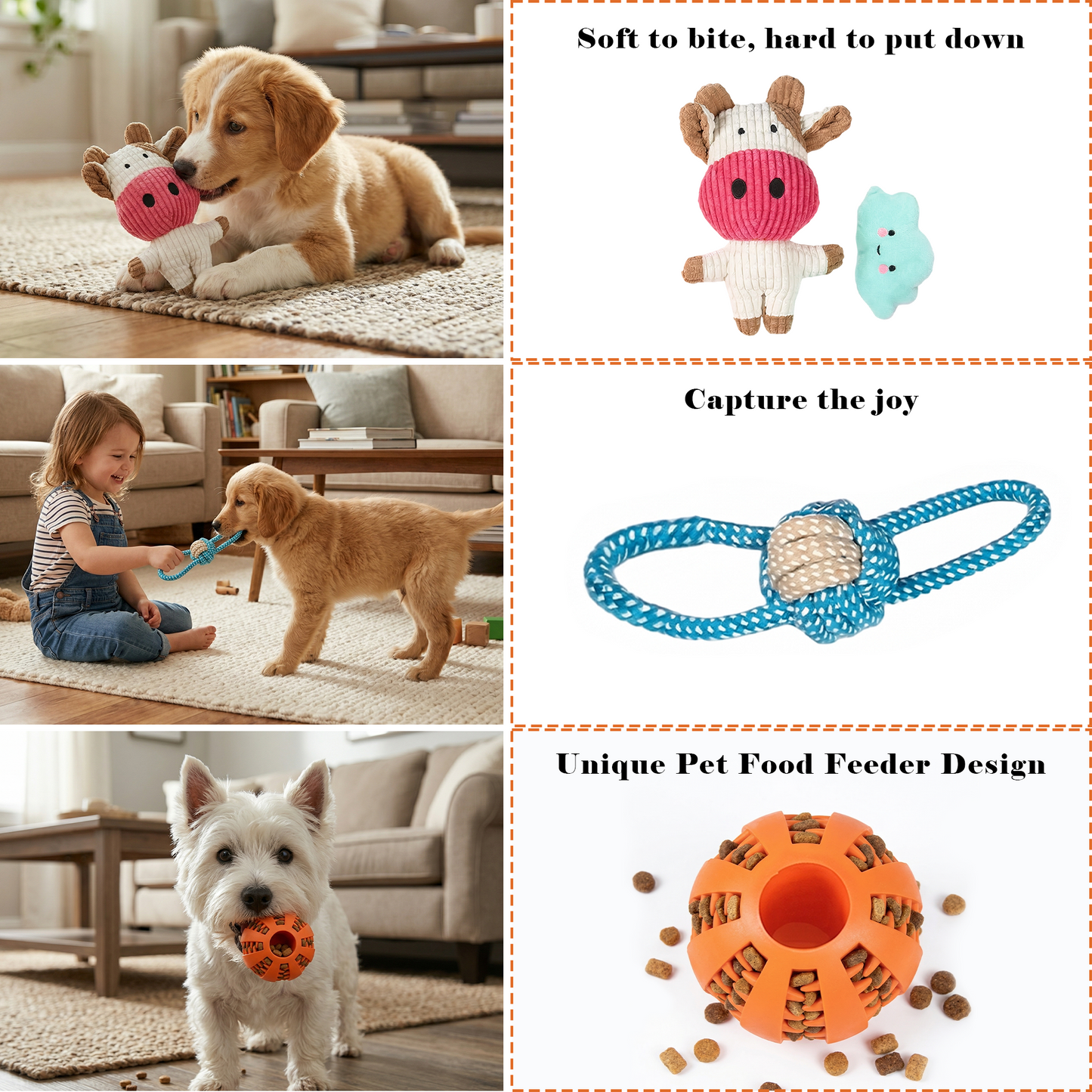 8Pcs Puppy Chew Toys for Teething, OEIKPFN Plush and Squeaky Toys with Rope Toys,  Pet Toothbrush, and Treat Balls