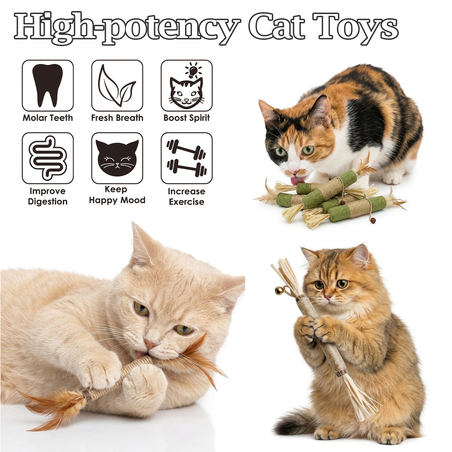 OEIKPFN Cat Chew Toys, 12PCS Chew Rope & Silvervine Sticks for Bored Indoor Adult Cats, Interactive Catnip Toys for Cats for Teeth Cleaning