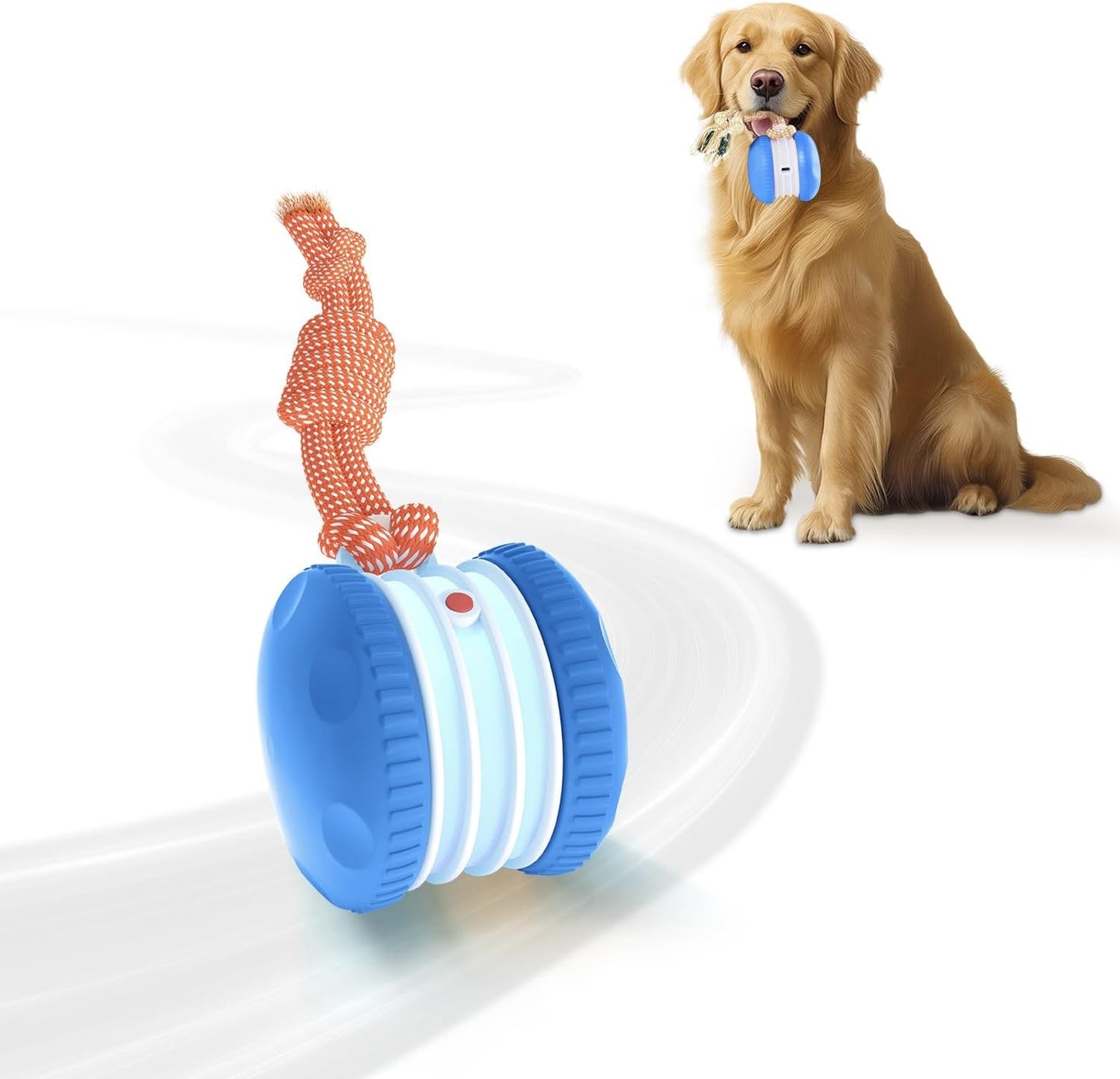 OEIKPFN Interactive Dog Toy – Automatic Electric Rolling Ball with Rope, Motion-Activated Play, Random Movement, Rechargeable, Ideal for Boredom Relief for All Dog Sizes, Blue