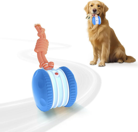 OEIKPFN Interactive Dog Toy – Automatic Electric Rolling Ball with Rope, Motion-Activated Play, Random Movement, Rechargeable, Ideal for Boredom Relief for All Dog Sizes, Blue