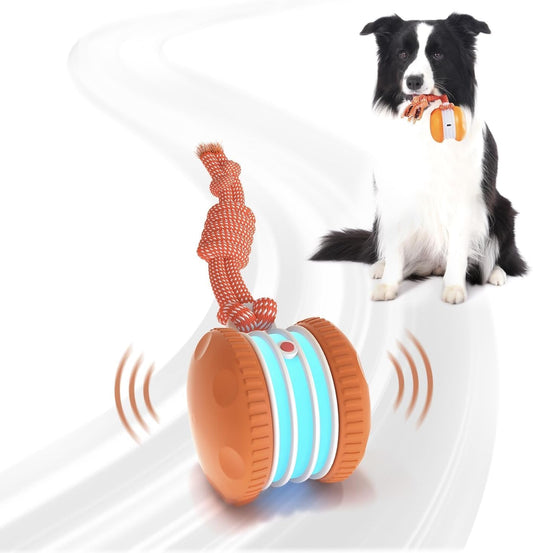 Interactive Dog Toys, OEIKPFN Random Path Automatic Moving and Rolling Dogs Toy with Rope for Small Medium Large Dogs, Motion-Activated Dog Stimulation Toy for Boredom Relief, Orange