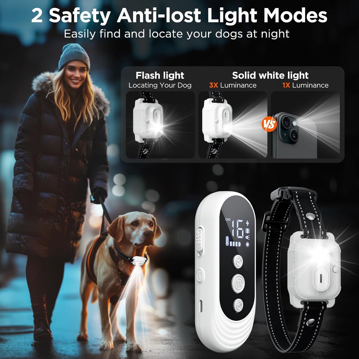 Dog Shock Collar, 3300ft Dog Training Collar with Remote, IPX7 Waterproof Rechargeable Sleek Modern Shock Collar with Beep, Vibration, Safety Shock, 8-120 lbs
