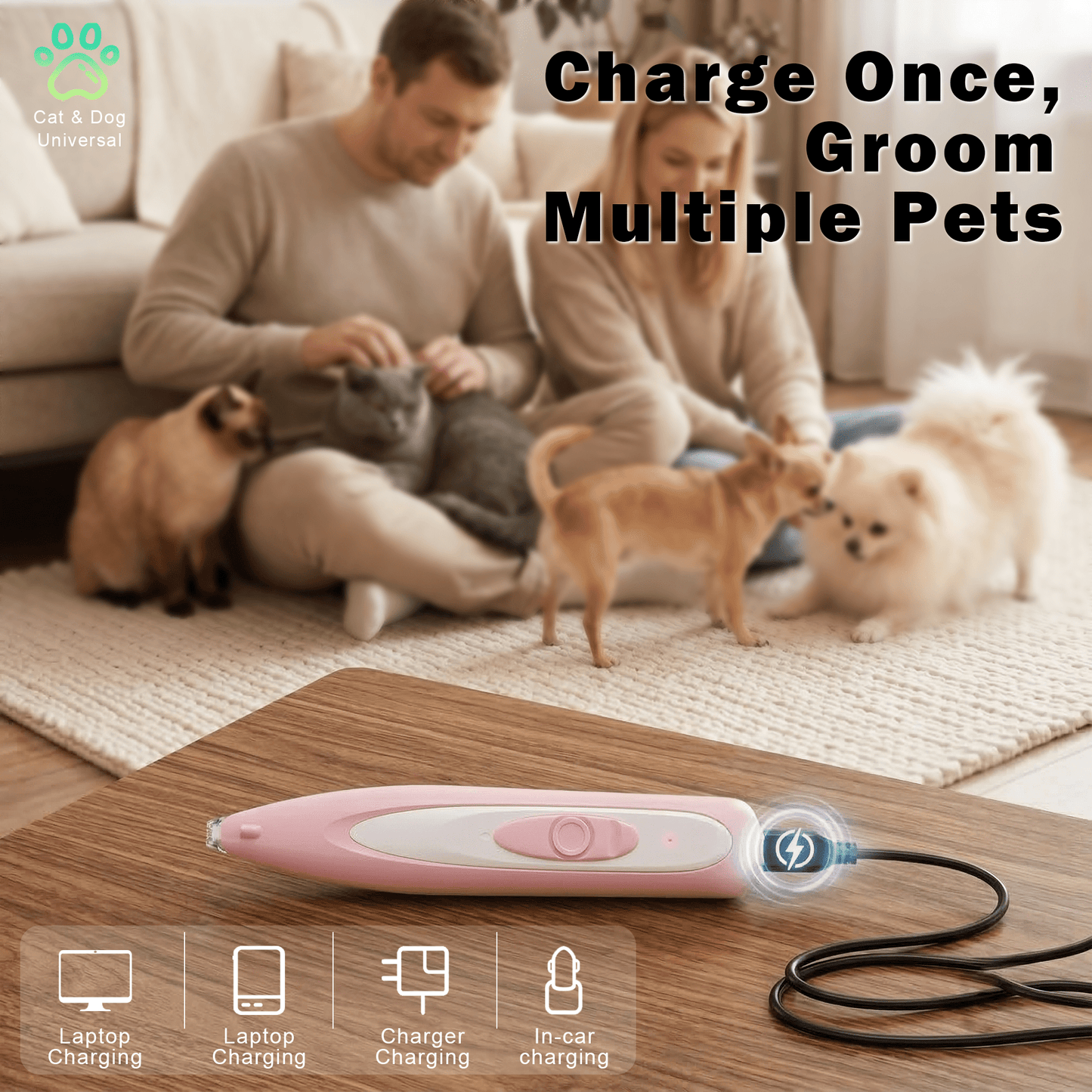 OEIKPFN Low Noise Dog Paw Trimmer with LED Light, 35dB Cordless Electric Pet Paw Grooming Clippers for Paws, Ears, Face, Rump (Pink)