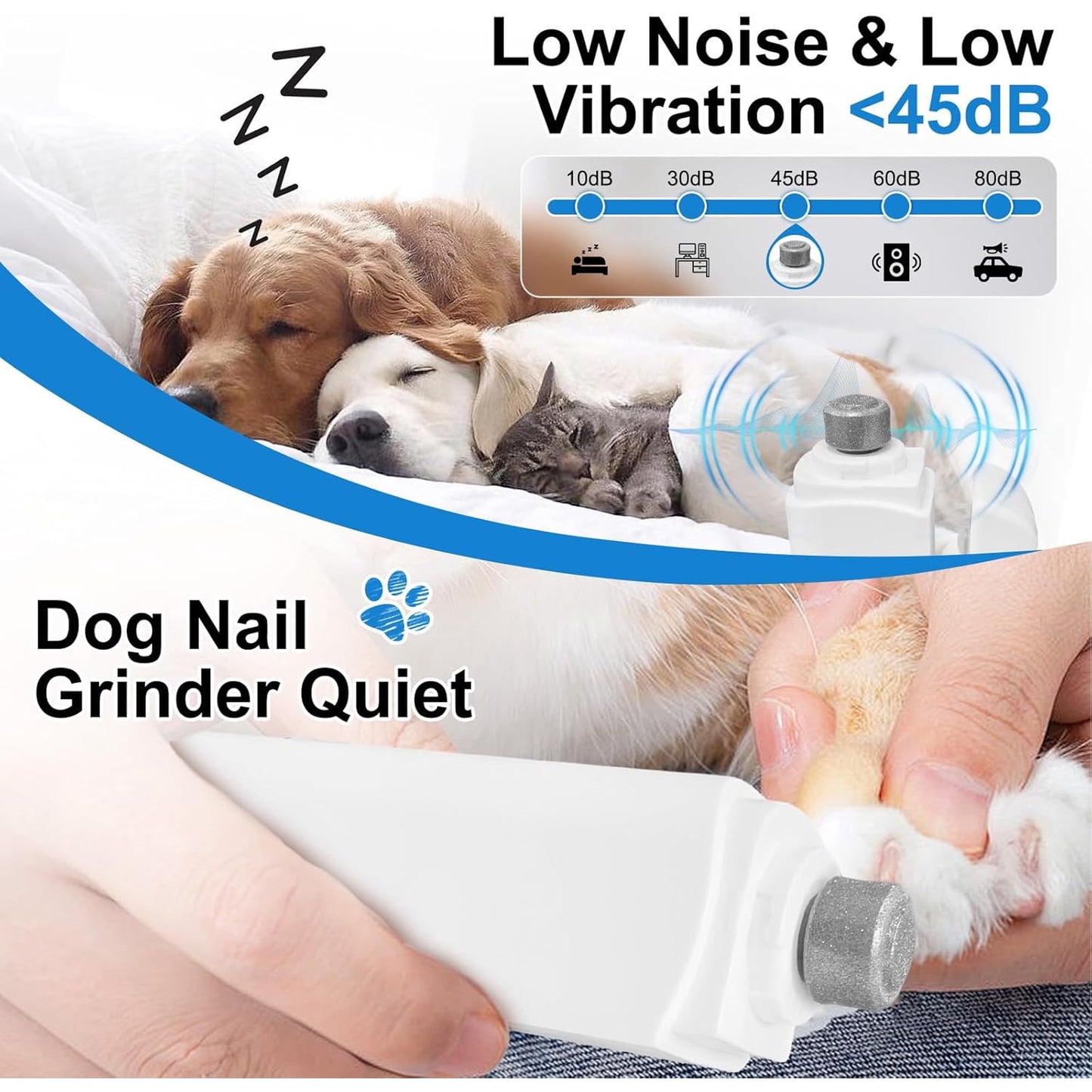 OEIKPFN 2-in-1 Dog Nail Clippers and Grinder, Electric Nail Trimmer for Large Medium Small Dogs & Cats with Splash Guard & LED Lights, Usb Rechargeable, Safe & Painless