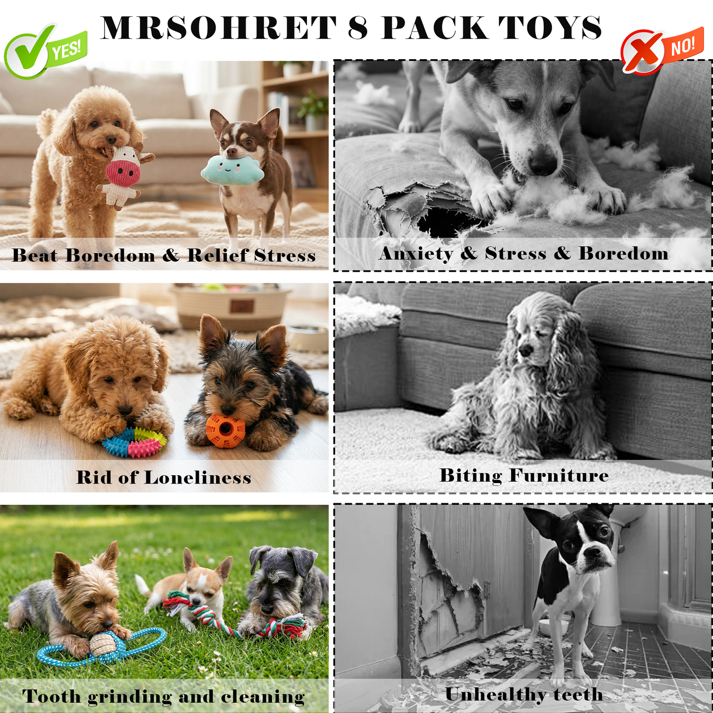 8Pcs Puppy Chew Toys for Teething, OEIKPFN Plush and Squeaky Toys with Rope Toys,  Pet Toothbrush, and Treat Balls