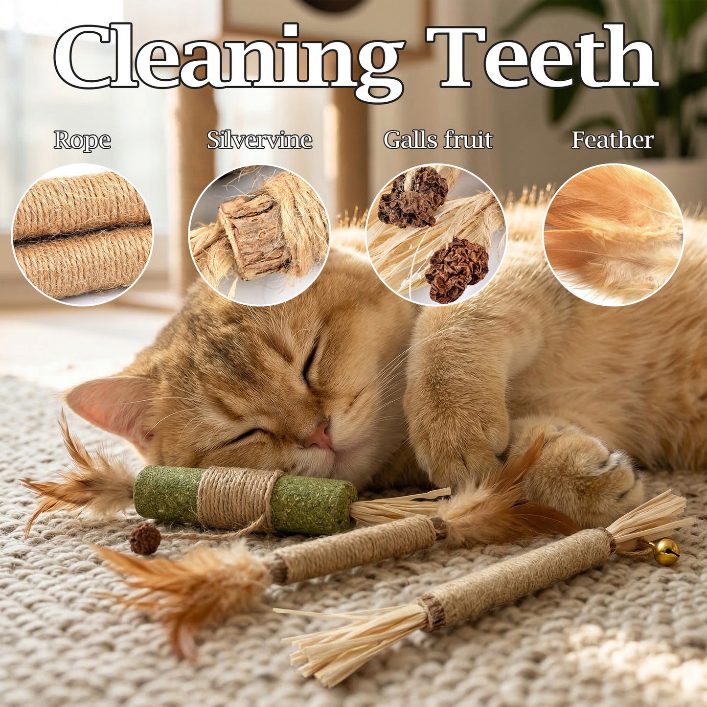 OEIKPFN Cat Chew Toys, 12PCS Chew Rope & Silvervine Sticks for Bored Indoor Adult Cats, Interactive Catnip Toys for Cats for Teeth Cleaning