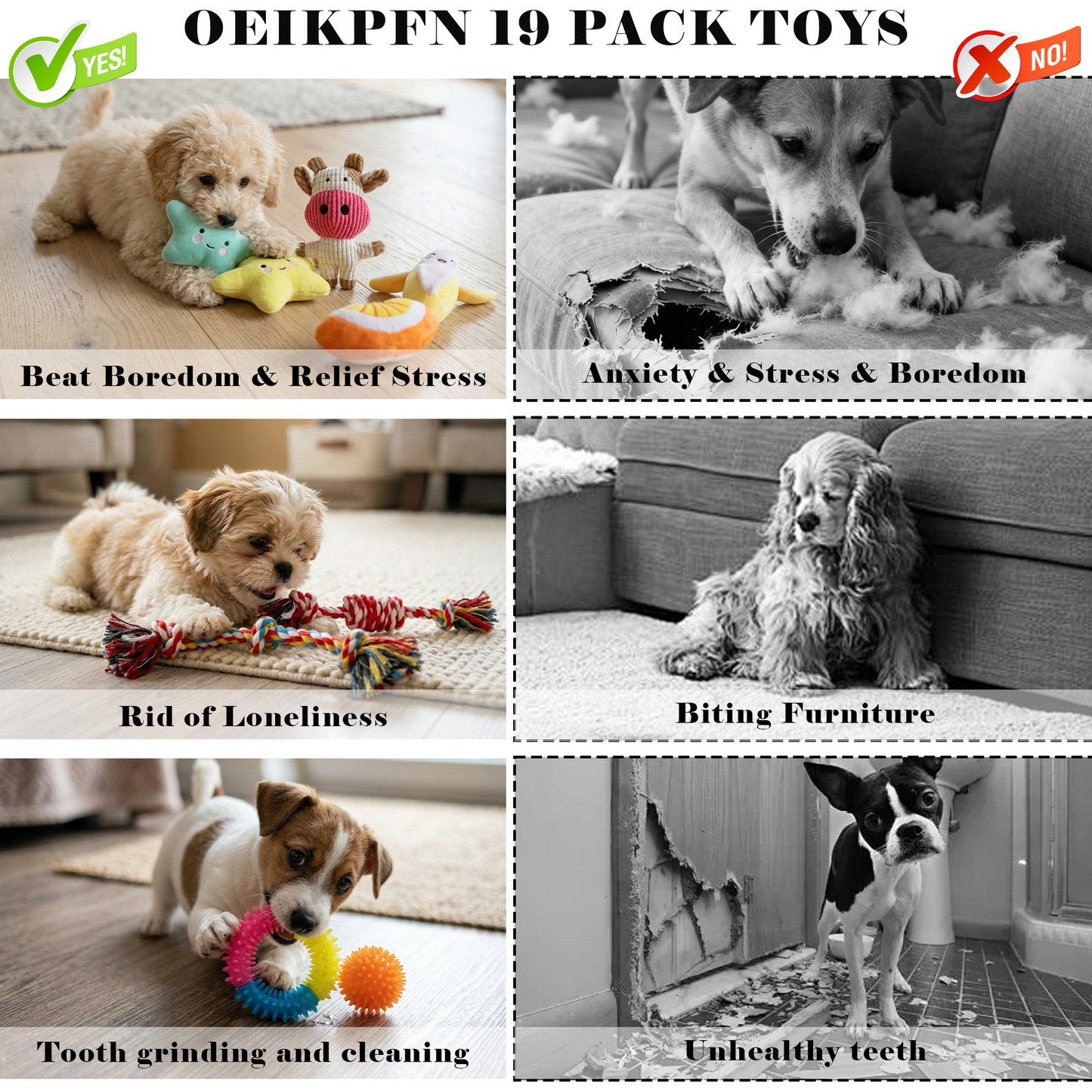19Packs Dog Chew Toys for Teething, OEIKPFN Plush and Squeaky Toys with Rope Toy, Treat Balls for Small Medium Dogs