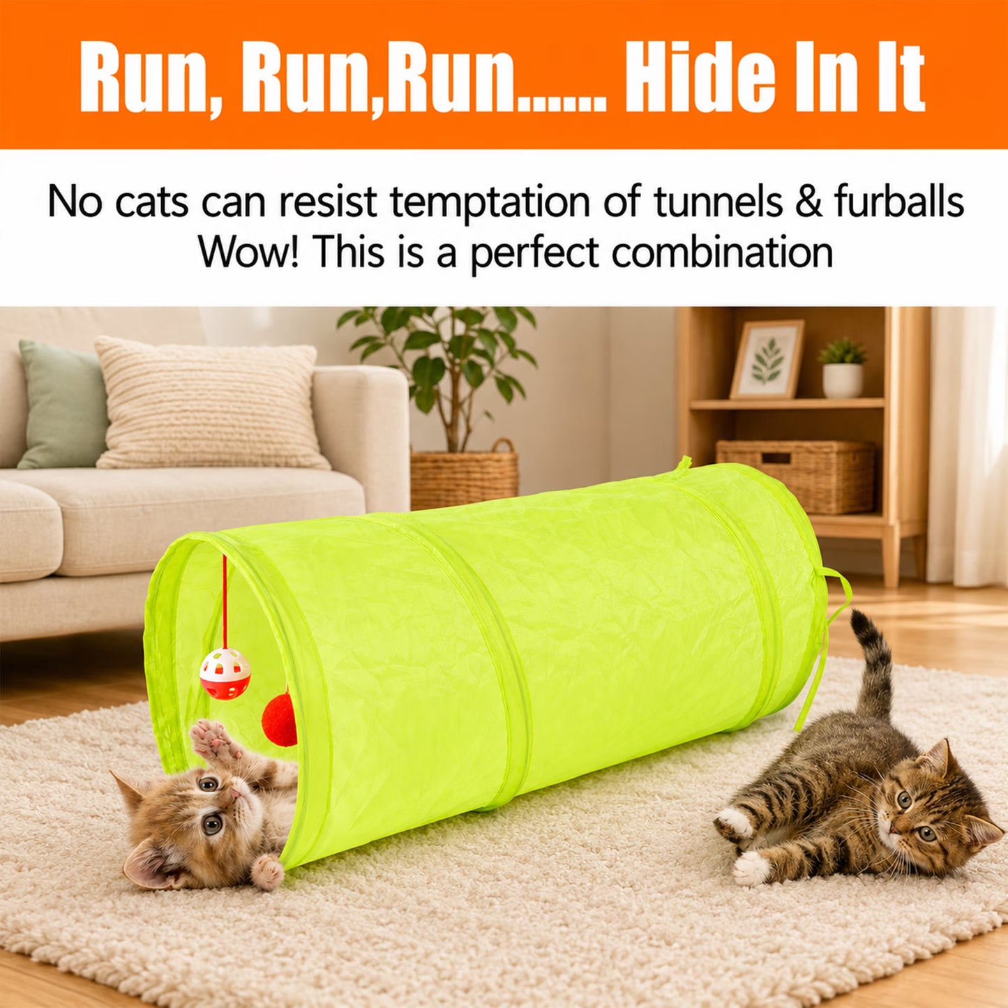 OEIKPFN 24Pcs Cat Toys Kitten Toys, Interactive Kitty Toys with Collapsible Cat Tunnels Tent, Cat Wand Catnip Feather Teaser