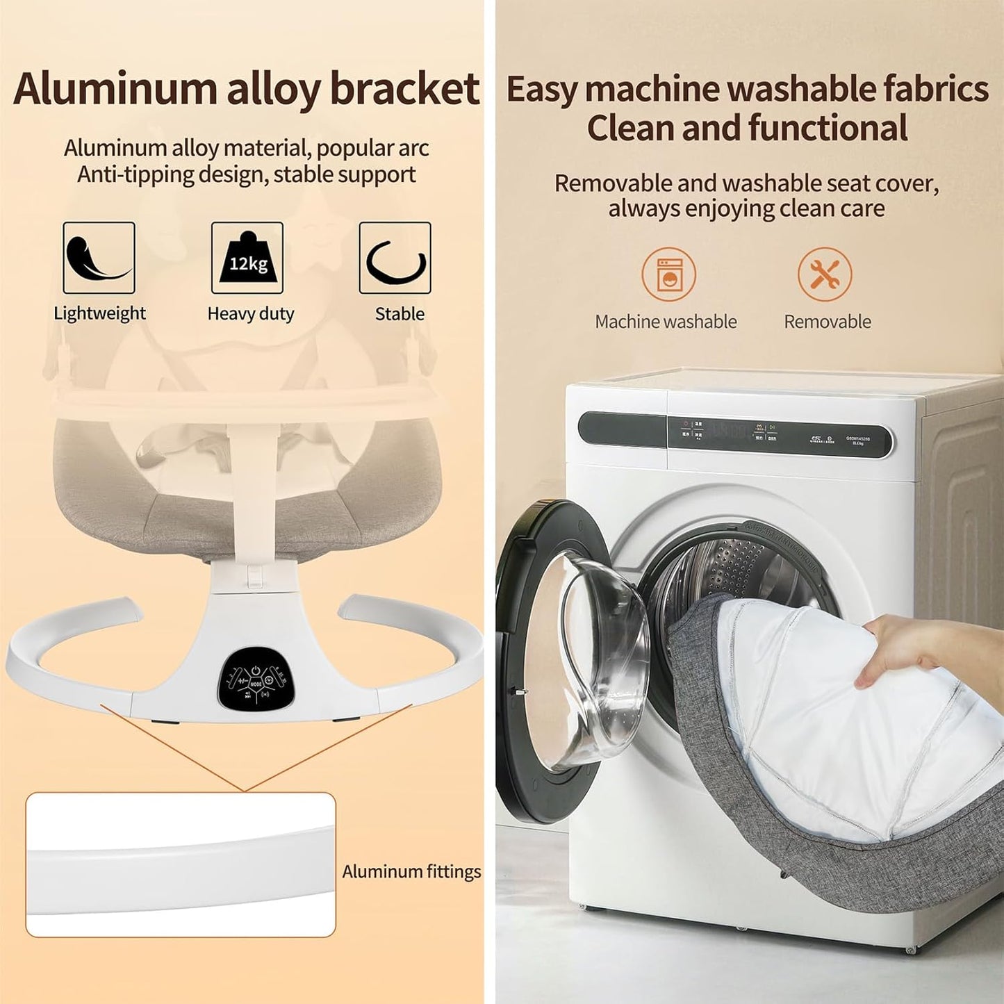 OEIKPFN Electric Baby Swing for Infants Bouncer for Boy Girl with Remote Control, 5 Speeds, 10 Music