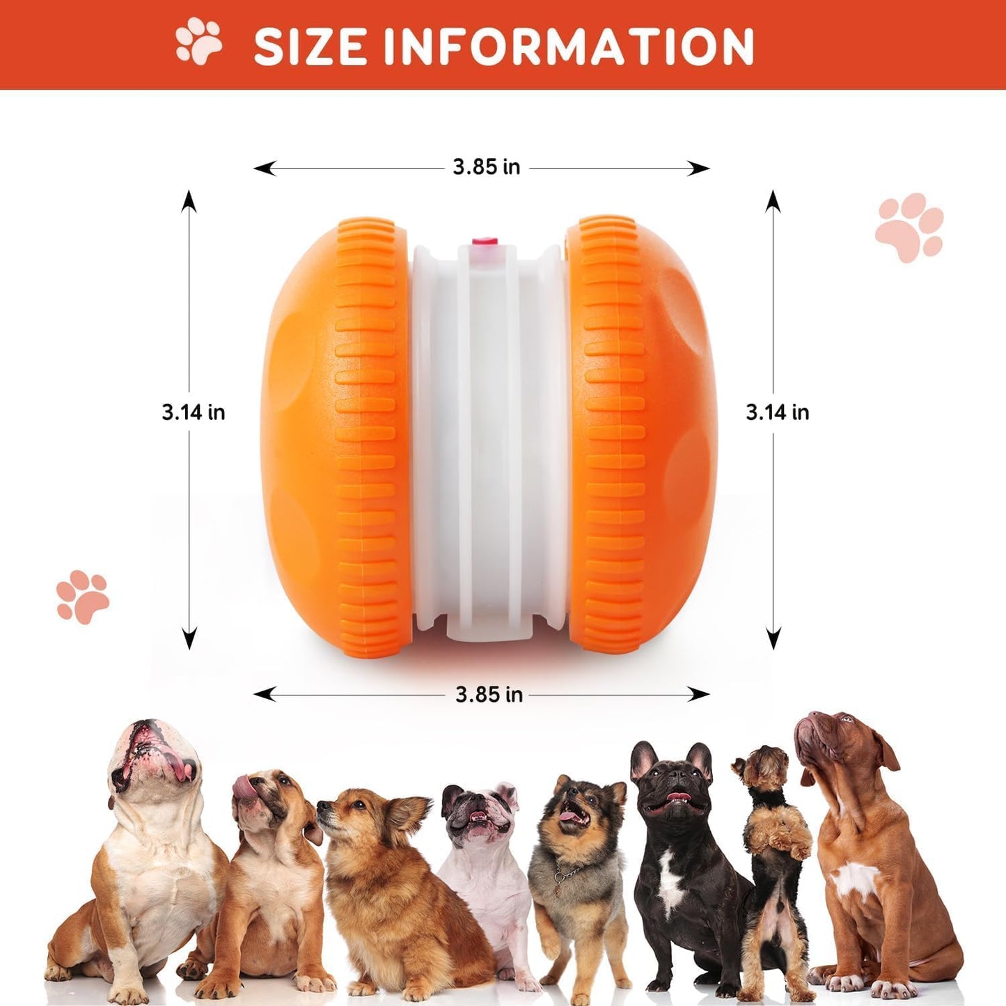 Interactive Dog Toys, OEIKPFN Random Path Automatic Moving and Rolling Dogs Toy with Rope for Small Medium Large Dogs, Motion-Activated Dog Stimulation Toy for Boredom Relief, Orange