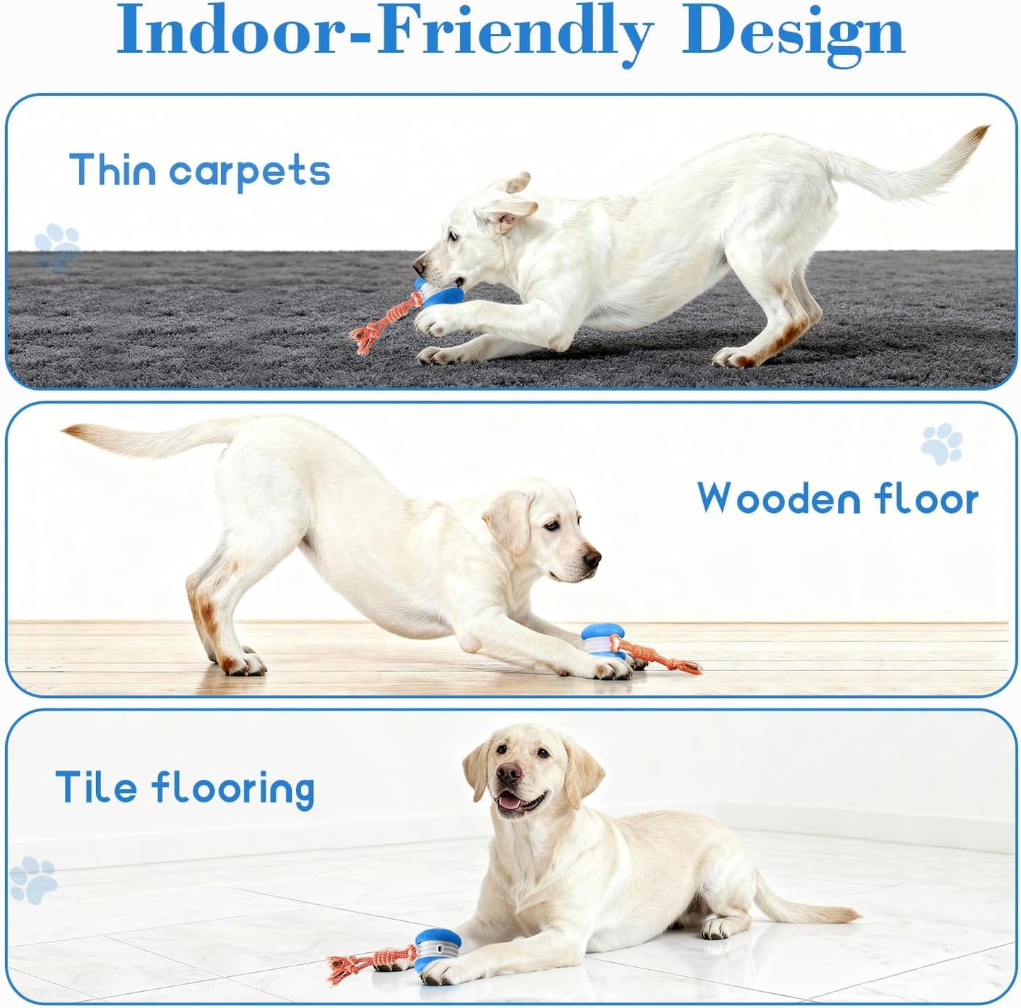 OEIKPFN Interactive Dog Toy – Automatic Electric Rolling Ball with Rope, Motion-Activated Play, Random Movement, Rechargeable, Ideal for Boredom Relief for All Dog Sizes, Blue