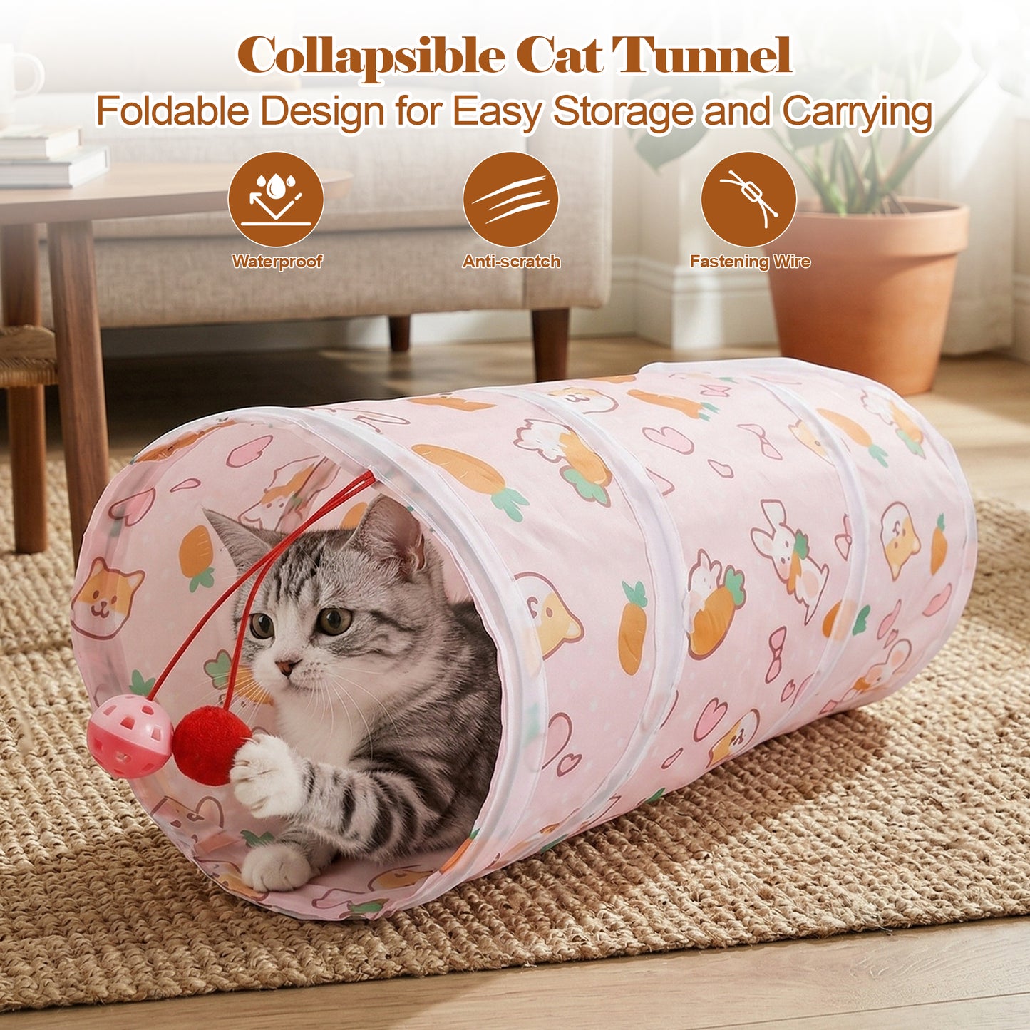 OEIKPFN 31Pcs Cat Toys Kitten Toys, Interactive Kitty Toys with Collapsible Cat Tunnels Tent, Cat Wand Catnip Feather Teaser