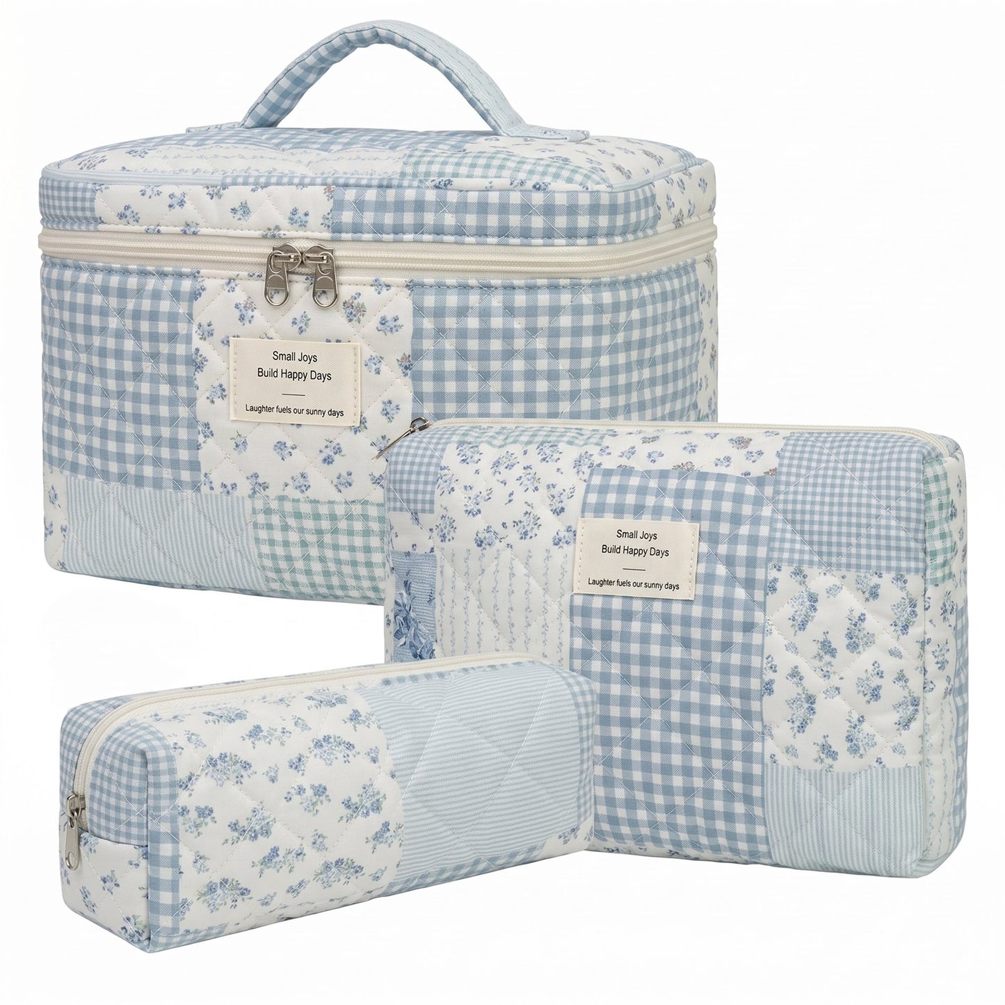 3PCS Large Travel Quilted Makeup Bag for Women, Floral Cotton Cosmetic Bag, Coquette Aesthetic Floral Toiletry Organizer Bag, Classic leopard print