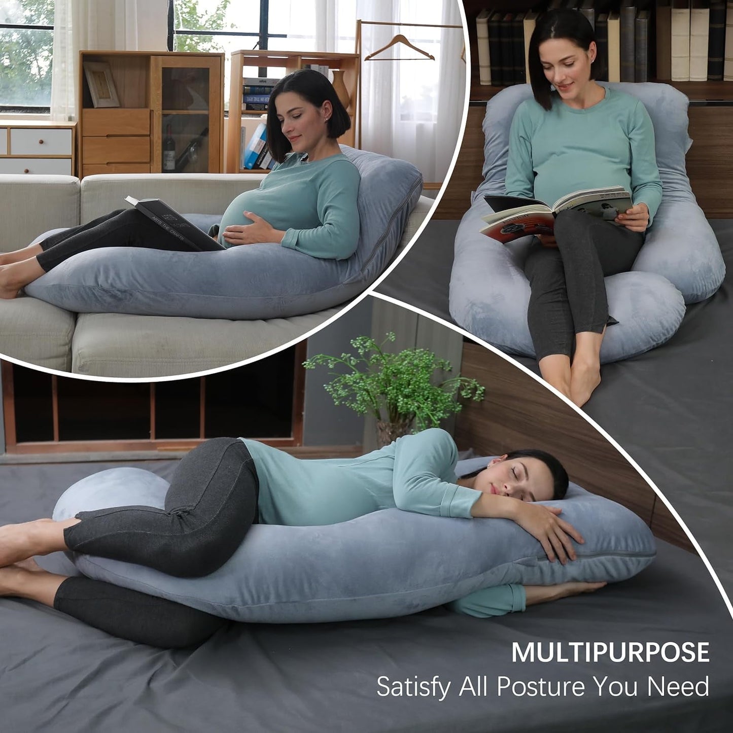 Pregnancy Pillows, U-Shape Full Body Maternity Pillow with Removable Cover for Adults Sleeping, 57 Inch, Grey & Black
