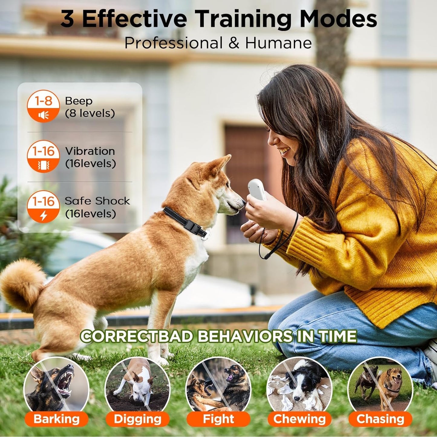 Dog Shock Collar, 3300ft Dog Training Collar with Remote, IPX7 Waterproof Rechargeable Sleek Modern Shock Collar with Beep, Vibration, Safety Shock, 8-120 lbs