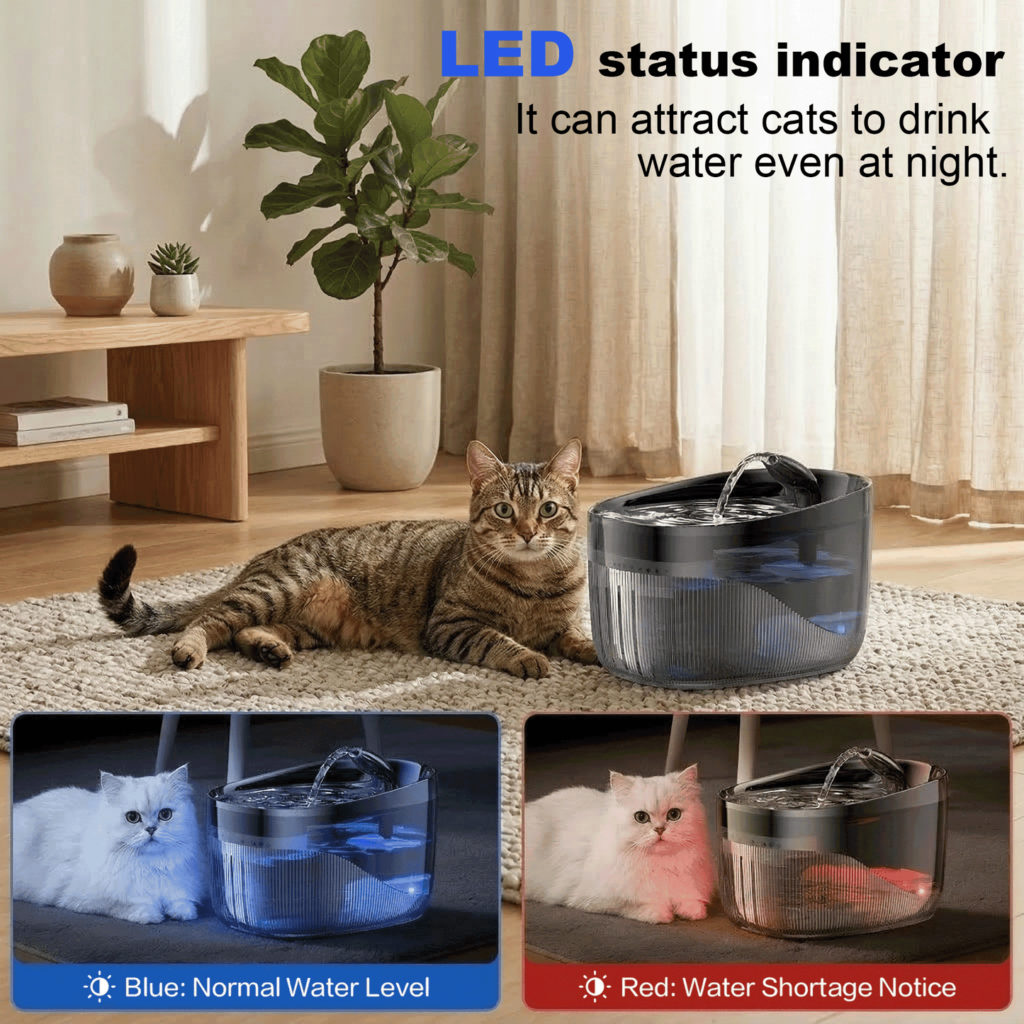 Cat Water Fountain, 75oz/2.2L Cat Fountain for Drinking with Faucet, OEIKPFN Pump & Filter, Automatic Pet Water Fountain Bowl & Dispenser with Replacement Filters