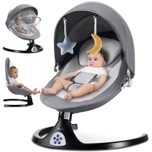 Baby Swing for Infants, Electric Portable Swing with 5 Speed, Bluetooth Rocker with Remote Control, Adjustable Seat, Gray