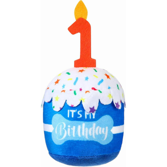 Dog Birthday Cake Toy Accessories for Girl Boy Gifts, Squeaky Plush Toy for Dog Birthday Party Decor Favor for Large, Medium and Small Dogs (1st,Blue)