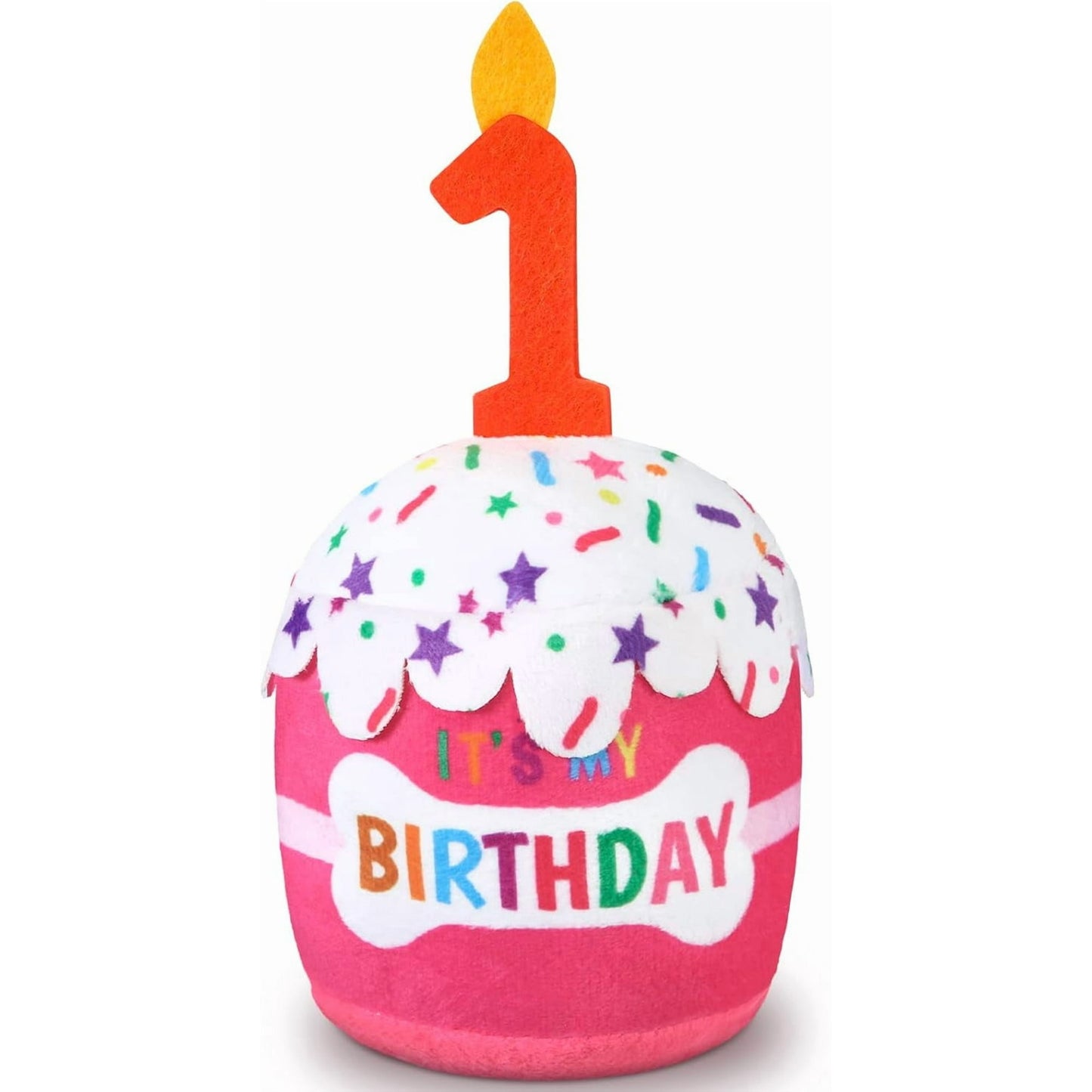 Dog Birthday Cake Toy Accessories for Girl Boy Gifts, Squeaky Plush Toy for Dog Birthday Party Decor Favor for Large, Medium and Small Dogs(1st,Pink)