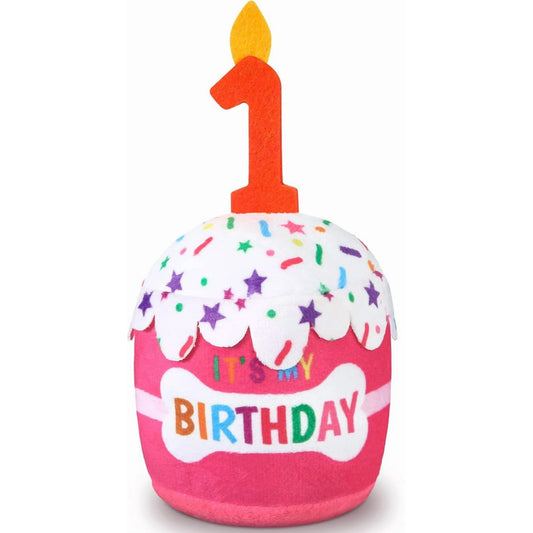 Dog Birthday Cake Toy Accessories for Girl Boy Gifts, Squeaky Plush Toy for Dog Birthday Party Decor Favor for Large, Medium and Small Dogs(1st,Pink)