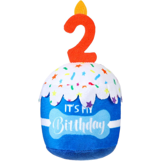 Dog Birthday Cake Toy Accessories for Girl Boy Gifts, Squeaky Plush Toy for Dog Birthday Party Decor Favor for Large, Medium and Small Dogs(2nd,Blue)