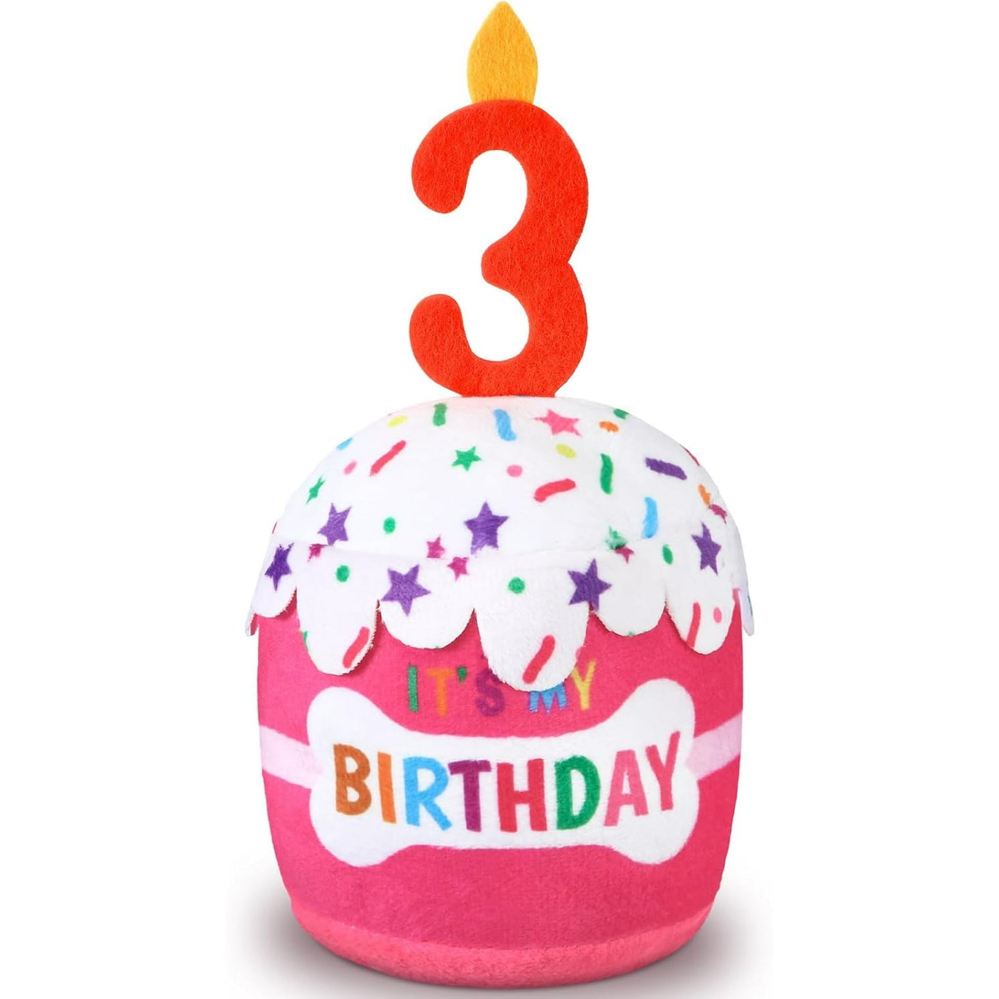 Dog Birthday Cake Toy Accessories for Girl Boy Gifts, Squeaky Plush Toy for Dog Birthday Party Decor Favor for Large, Medium and Small Dogs(3rd,Pink)