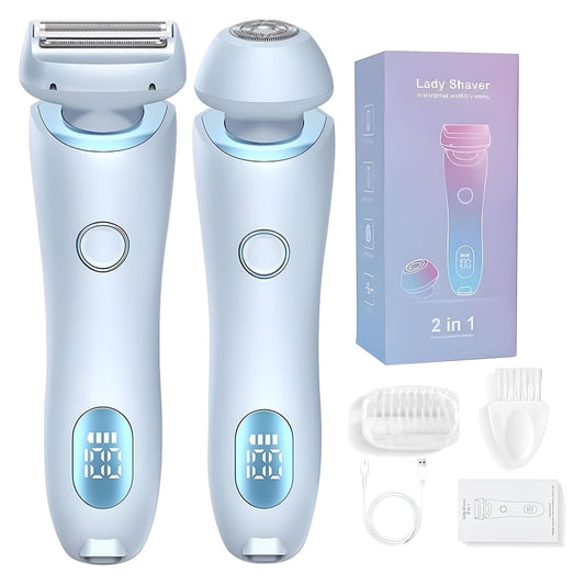 Electric Razor for Women, OEIKPFN 2 In 1 Glide Pro 3.0 Painless Shaver Bikini Legs Underarm Public Hairs, Rechargeable Epilator Cordless Wet Dry Use, Blue