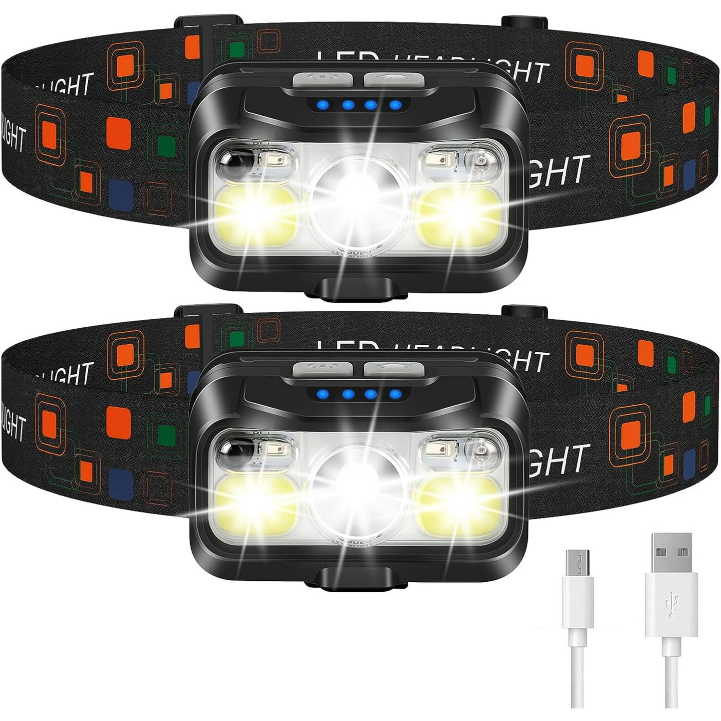 Headlamp Flashlight, OEIKPFN 2-Pack Lumen Ultra-Light Bright LED Rechargeable Headlight with Waterproof Motion Sensor for Outdoor Camping Running Hiking Fishing